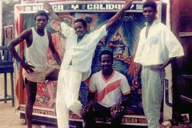 The pico El Negro Rumbero is pictured at a Sin Palenque dance in the Barrio Nueva Colombia. The photo was taken around 1987 or 1988. Archived by Fabian Altahona1